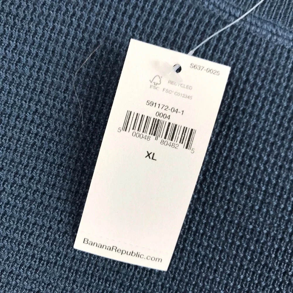 Banana Republic Italian Merino Waffle-Knit Sweater Men XL Blue Pullover NEW NWT